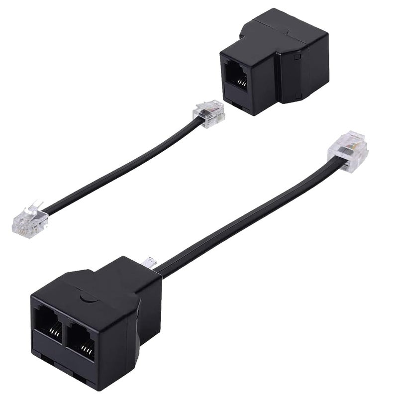 HAWAKA محول هاتف RJ11 موزع كابل الهاتف، محول كابل الهاتف، موزع كابل تمديد الهاتف RJ11 6P4C ذكر-2 أنثى مقبس تمديد الهاتف، آلة الفاكس - Image 1